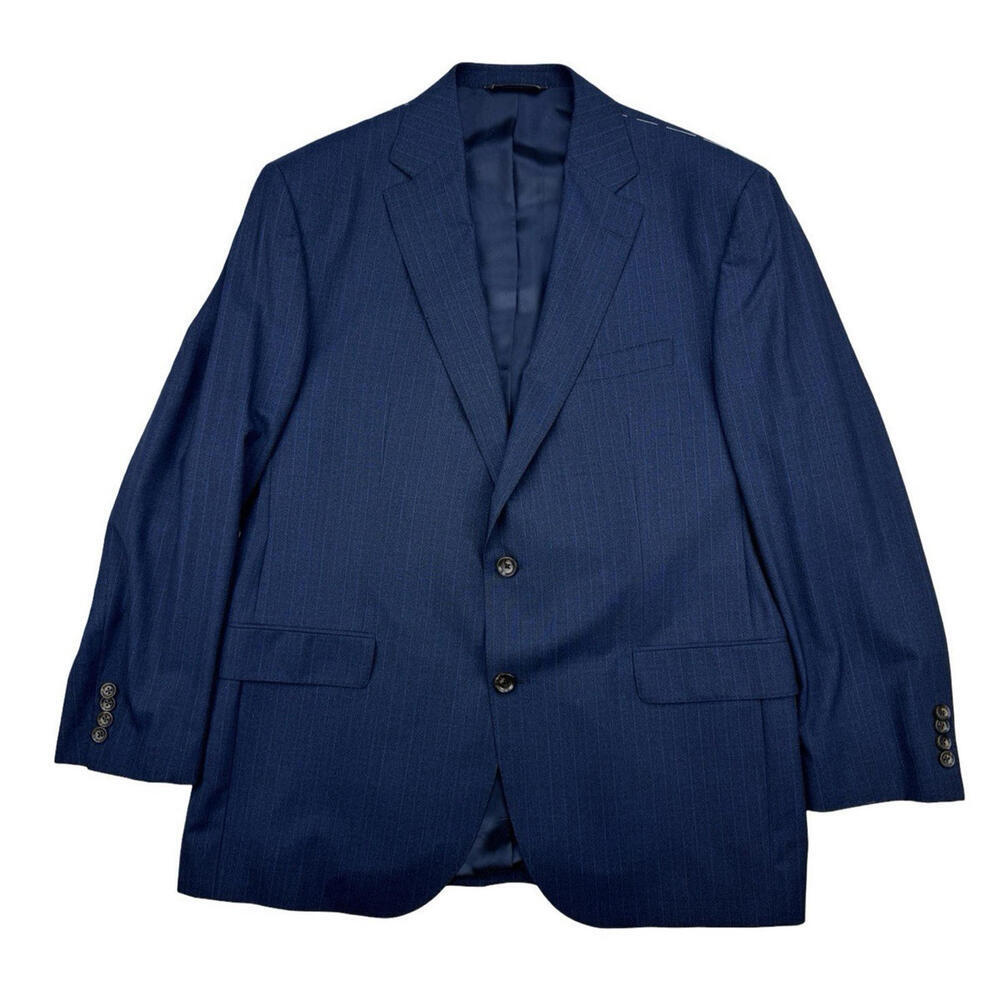 Jack Victor Century CT Modern Fit Wool Blazer Jacket Striped Blue Size US 44 R